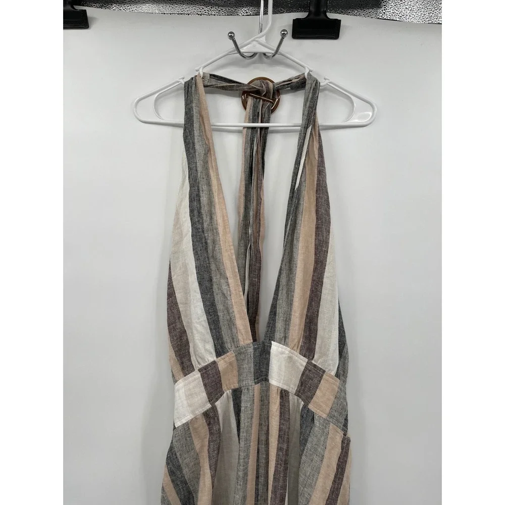 Current Air Striped Halter Neck Wide Leg Jumpsuit Women's Small Tan‎ Brown White - Picture 3 of 12